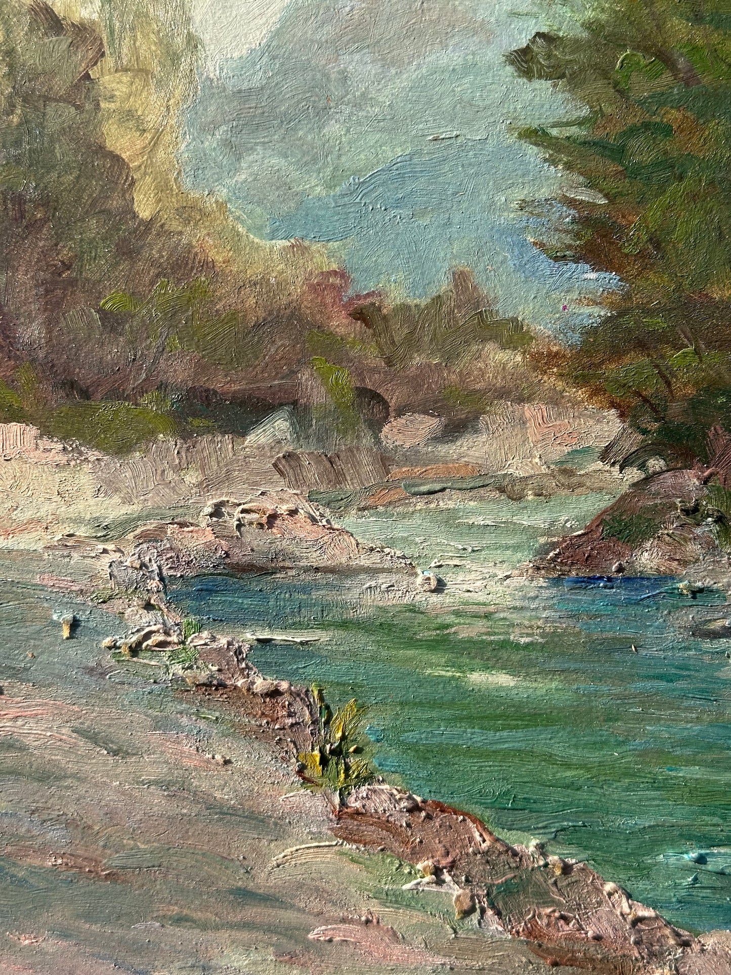 Antique Painting - Italian Mountains & River- 1975