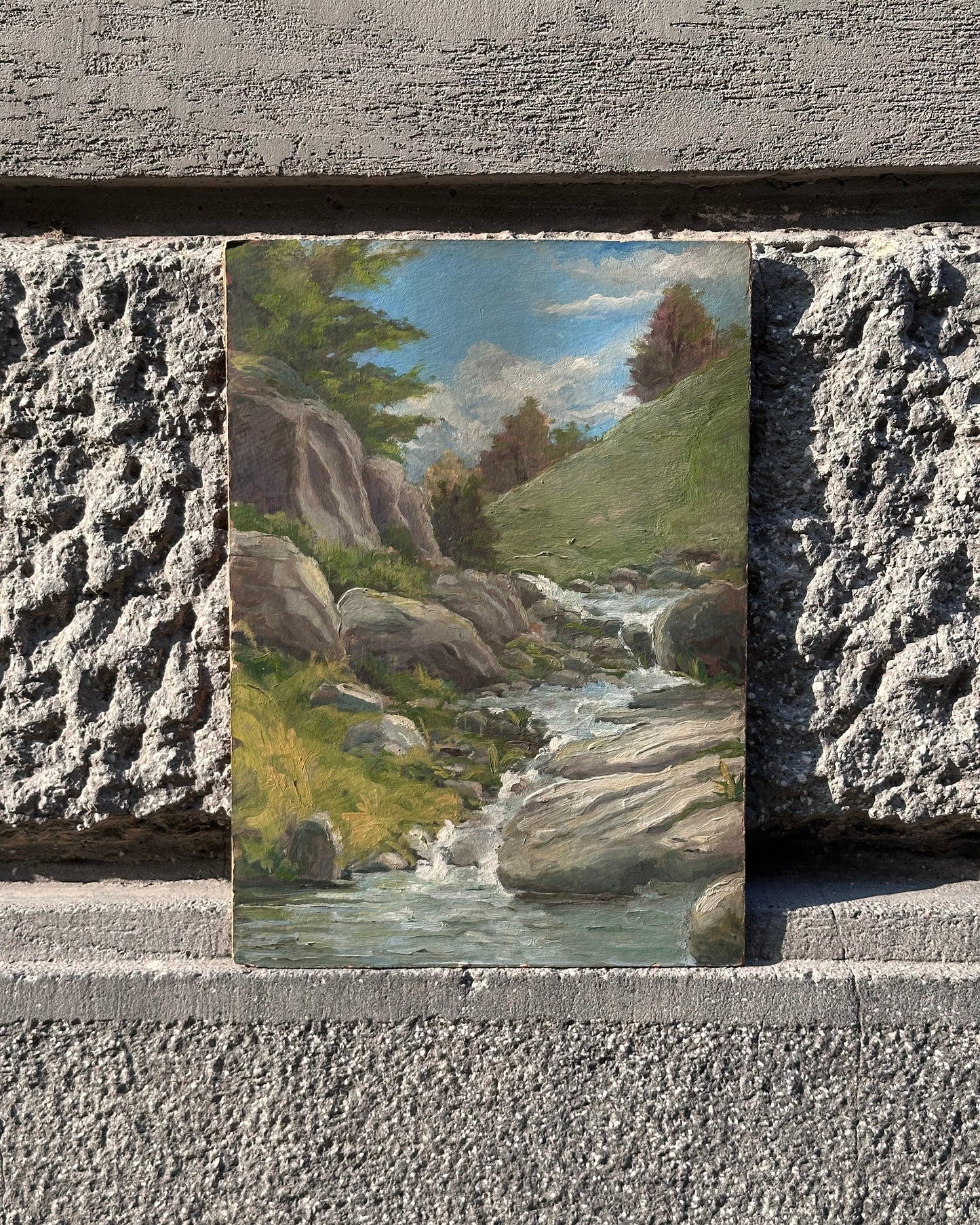 Antique Painting - Italian River Wild- 1975