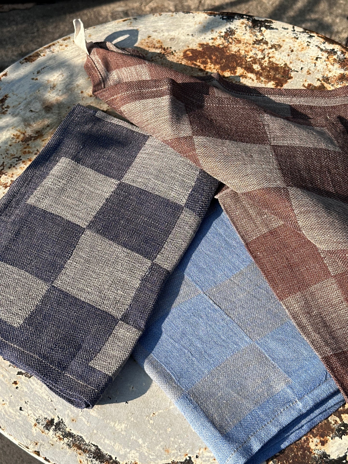 V.VM Chocolate Brown Check Linen Tea Towel