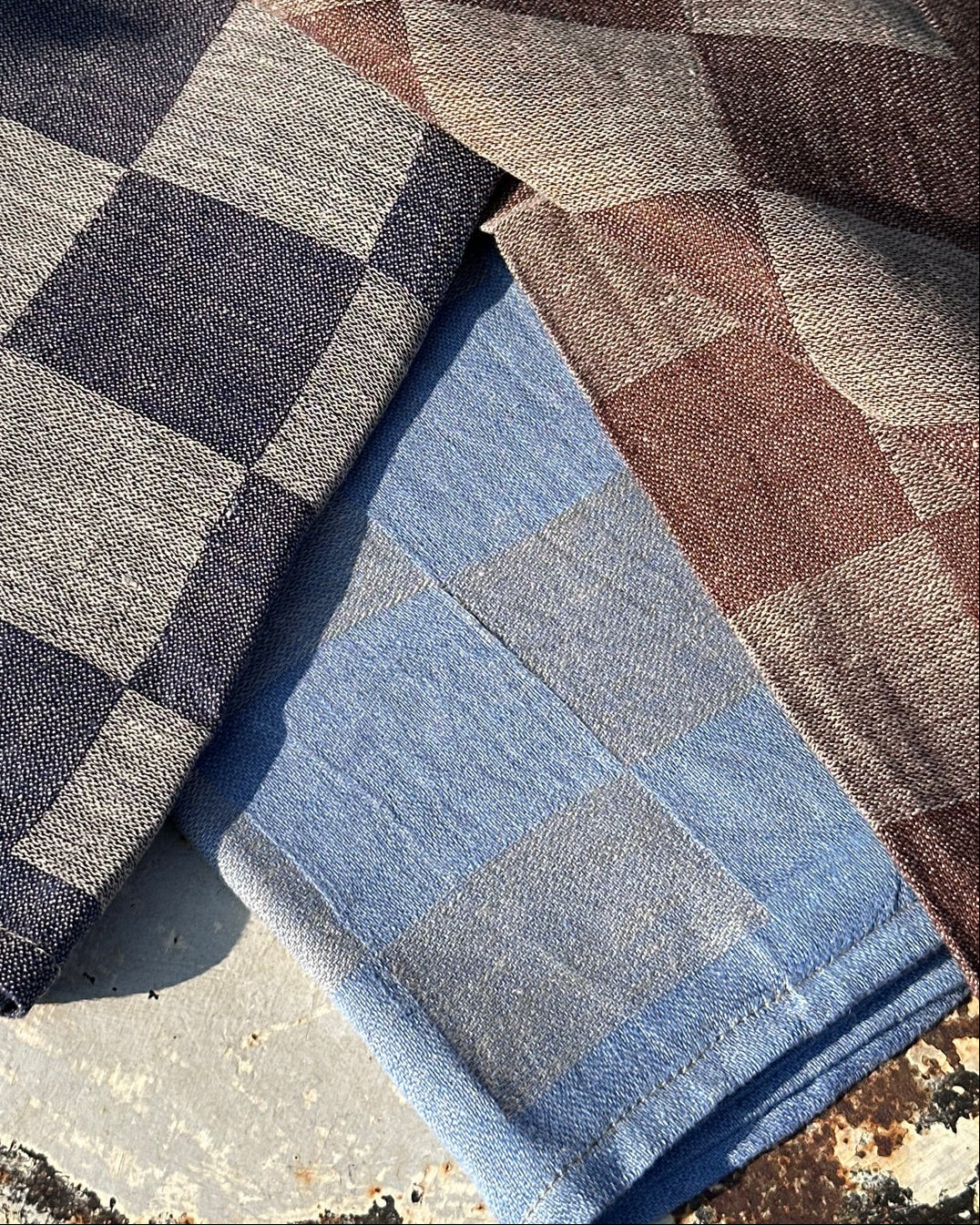 V.VM Check Linen Tea Towel - Light Blue
