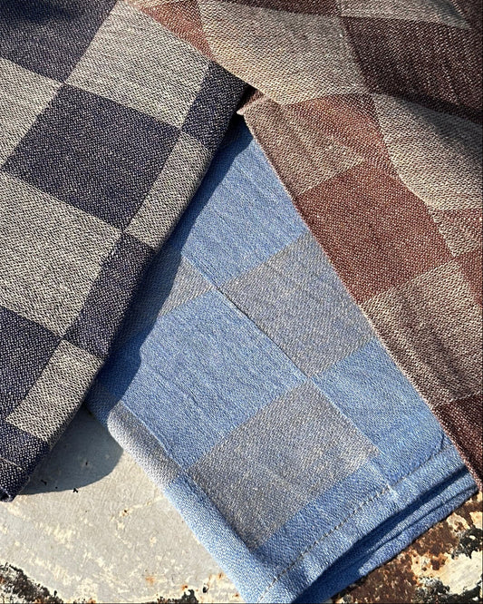 V.VM Check Linen Tea Towel - Light Blue