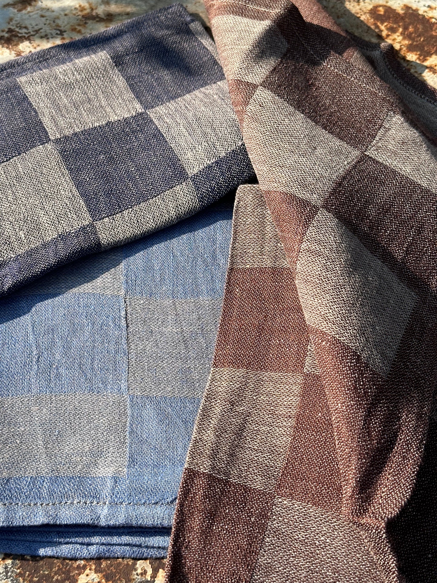 V.VM Midnight Blue Check Linen Tea Towel