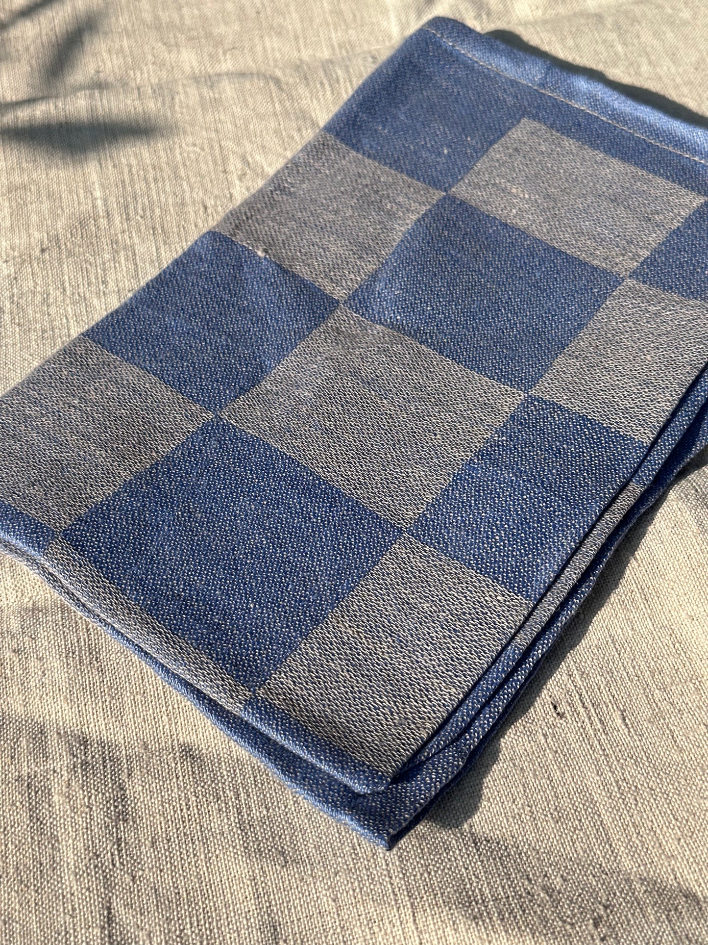 V.VM Light Blue Check Linen Tea Towel