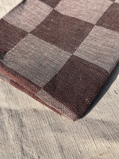 V.VM Check Linen Tea Towel - Chocolate Brown
