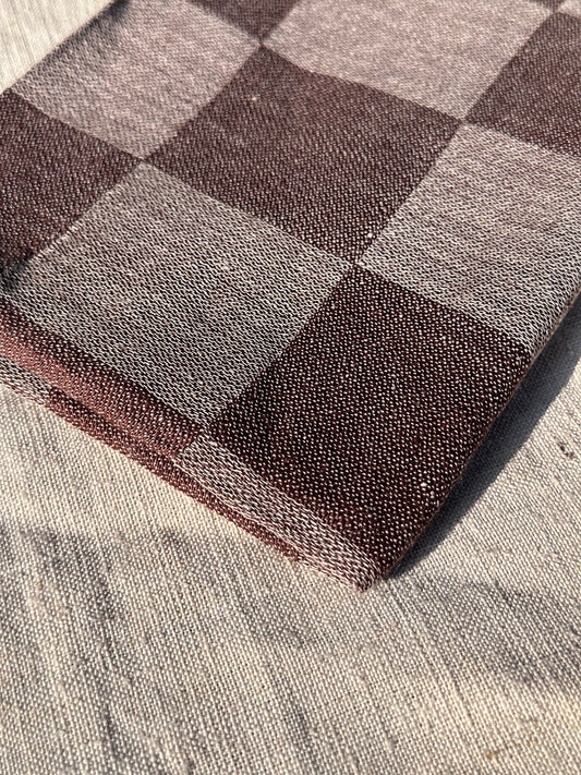V.VM Check Linen Tea Towel - Chocolate Brown