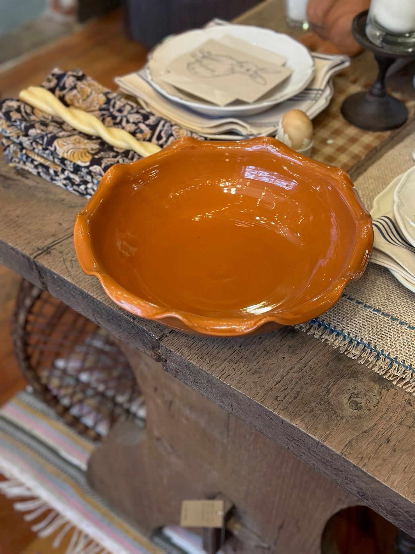 Handmade Wavy Bowl Large - Burnt Orange
