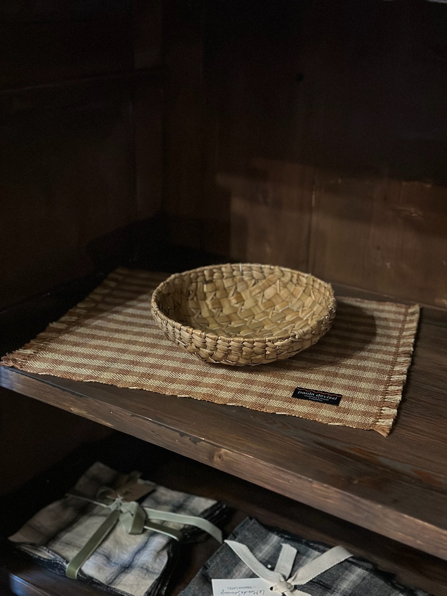 Handwoven Linen Placemat - Brown Check