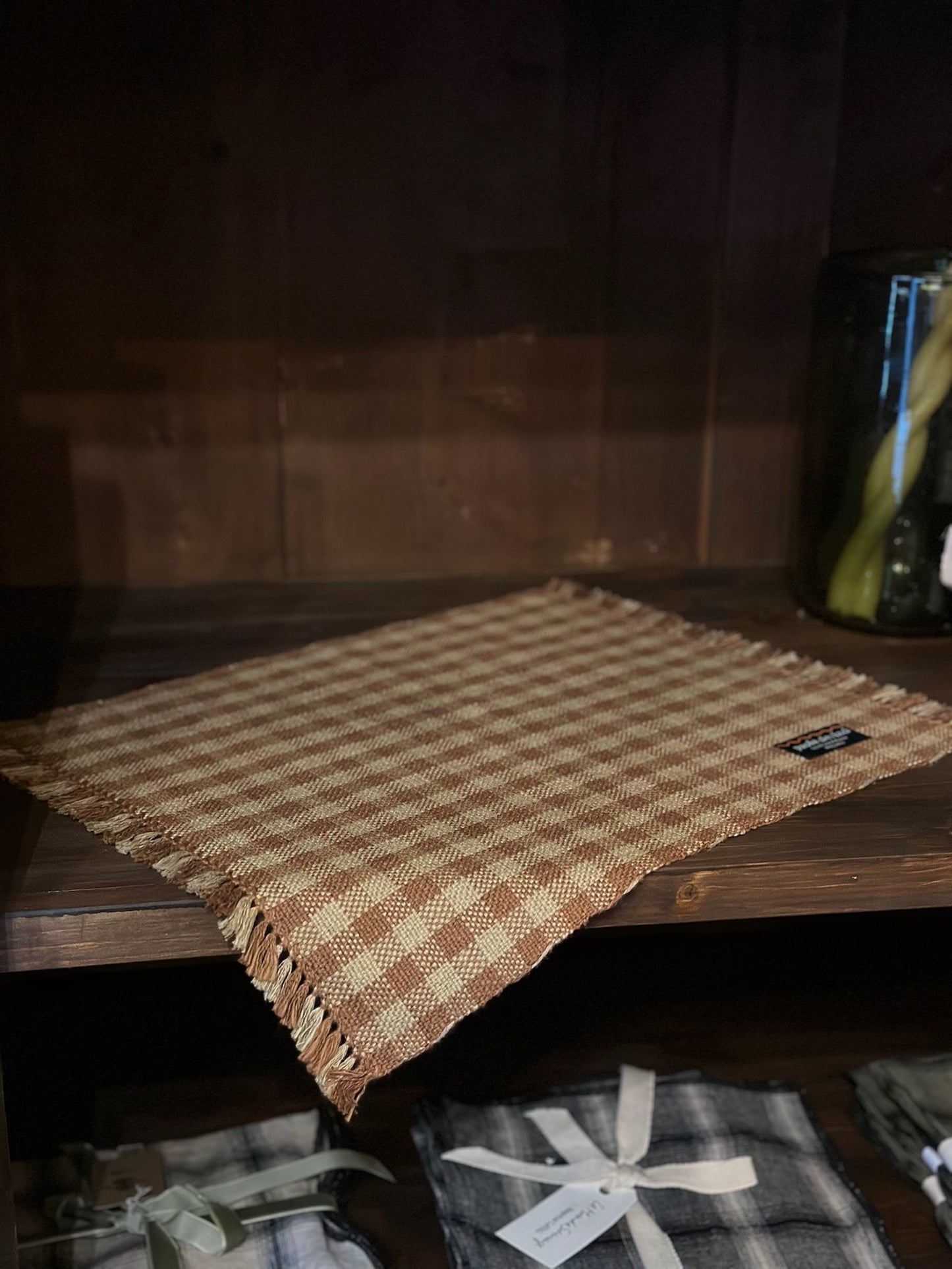 Handwoven Linen Placemat - Brown Check