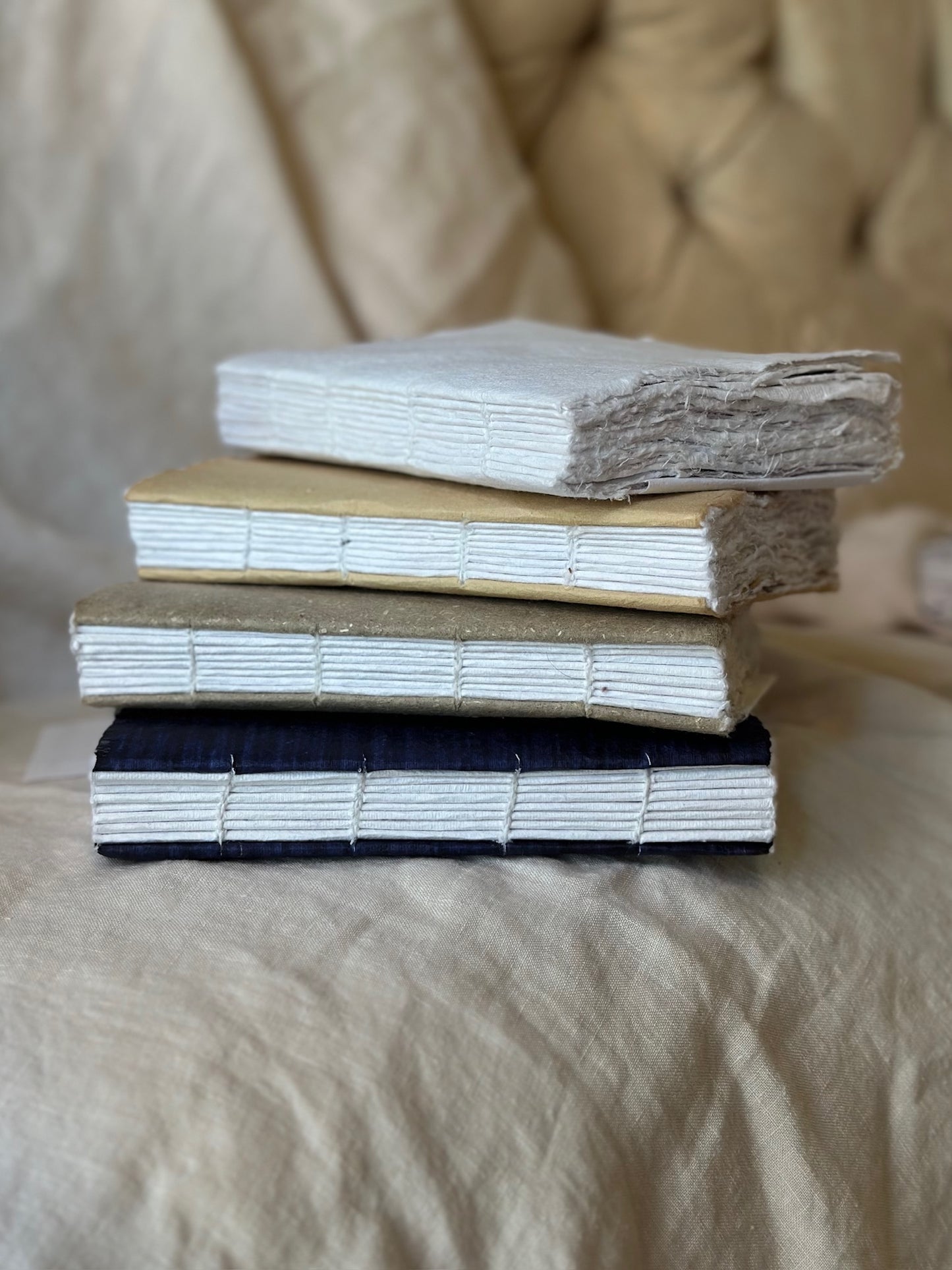 Handmade Book W/Woven Binding - White