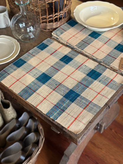 Handwoven Placemat - Blue Check Pattern
