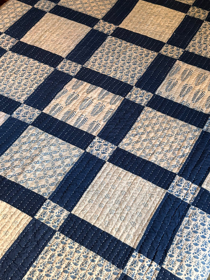 V.VM Patchwork Quilt, Blue/White Squares - Double Bed No. 3