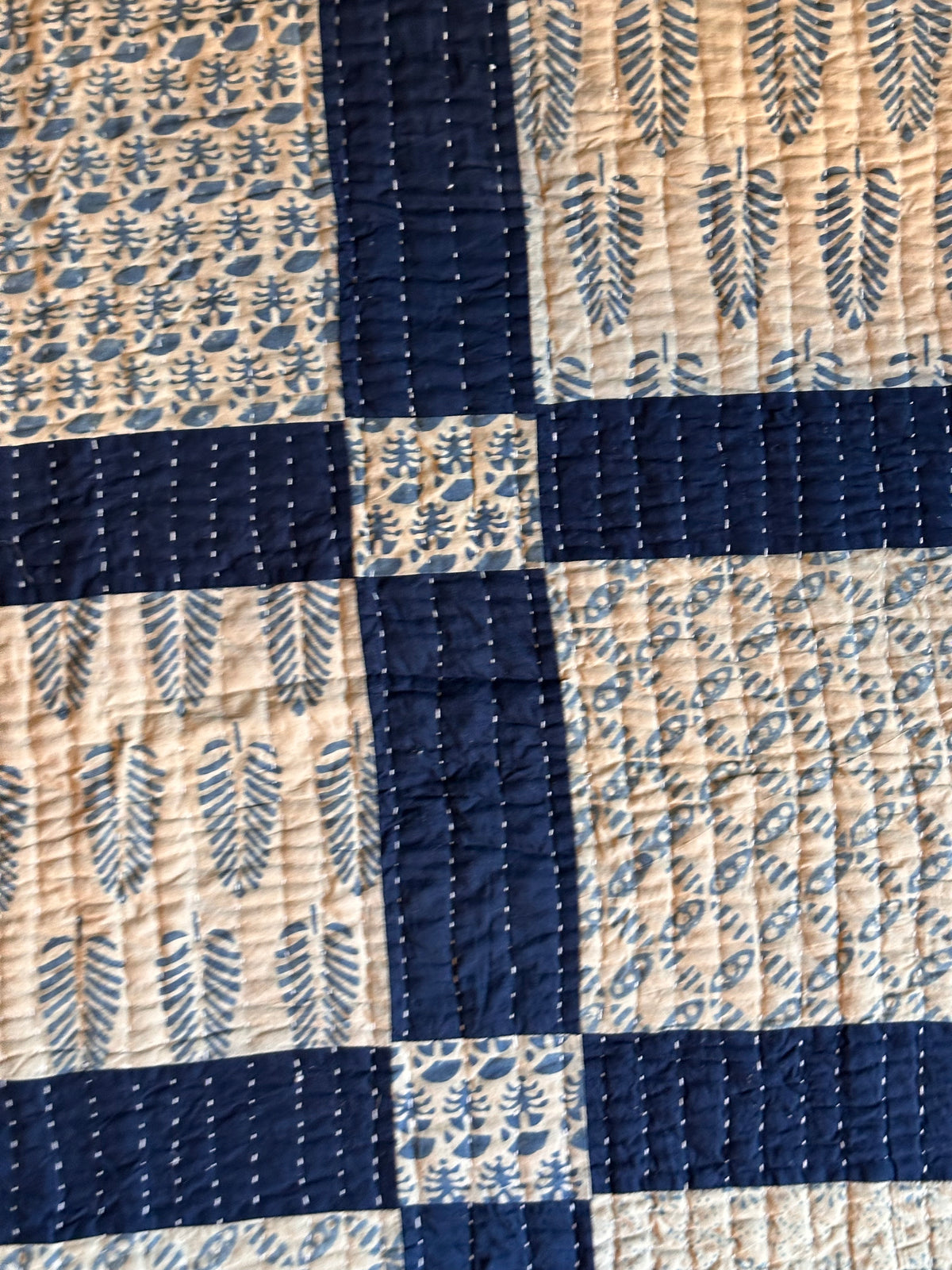 V.VM Patchwork Quilt, Blue/White Squares - Double Bed No. 3