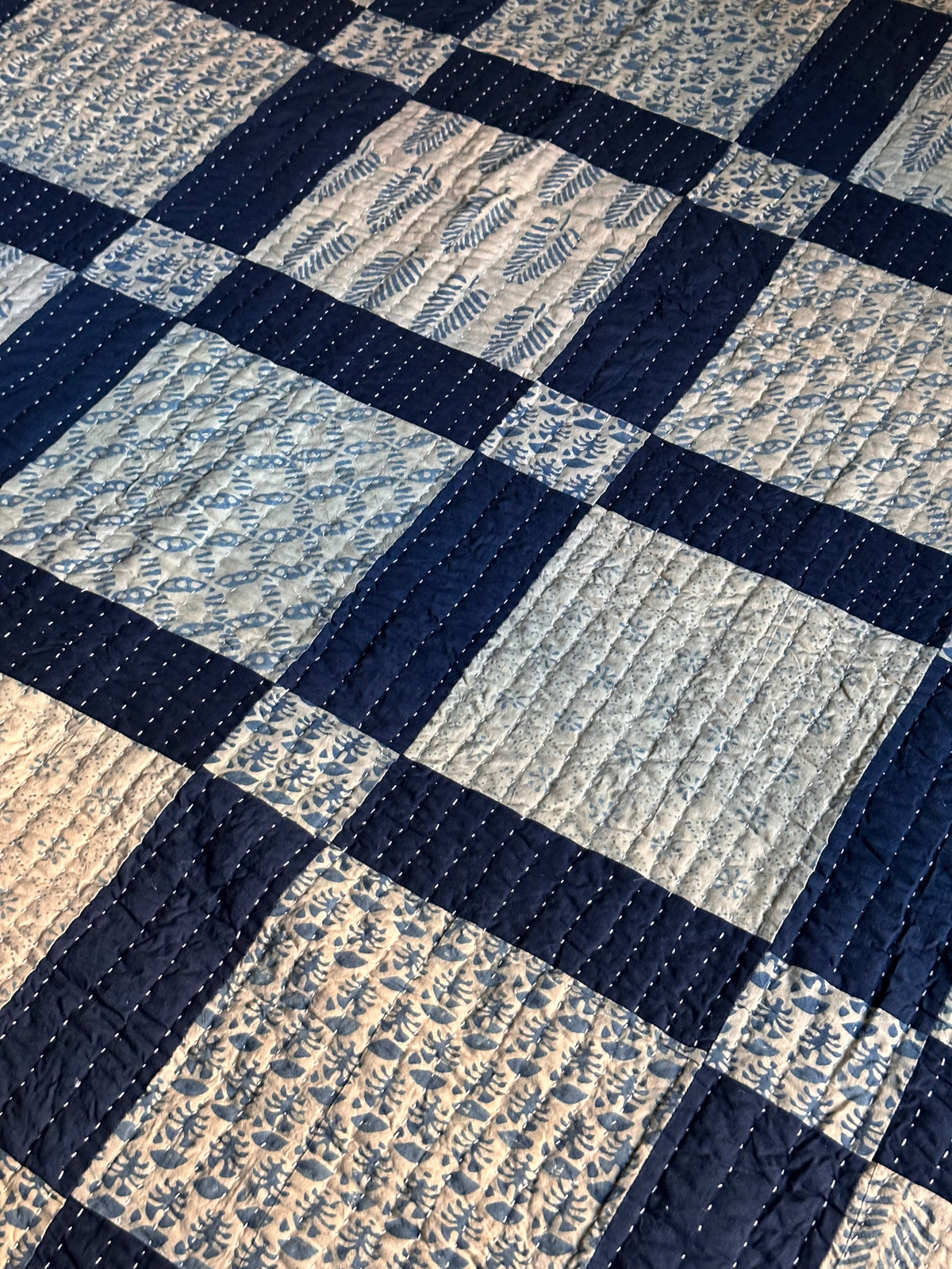 V.VM Patchwork Quilt, Blue/White Squares - Double Bed No. 3