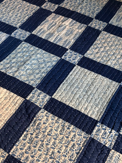 V.VM Patchwork Quilt, Blue/White Squares - Double Bed No. 3