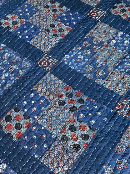V.VM Patchwork Quilt, Blue Squares - Double Bed No. 5