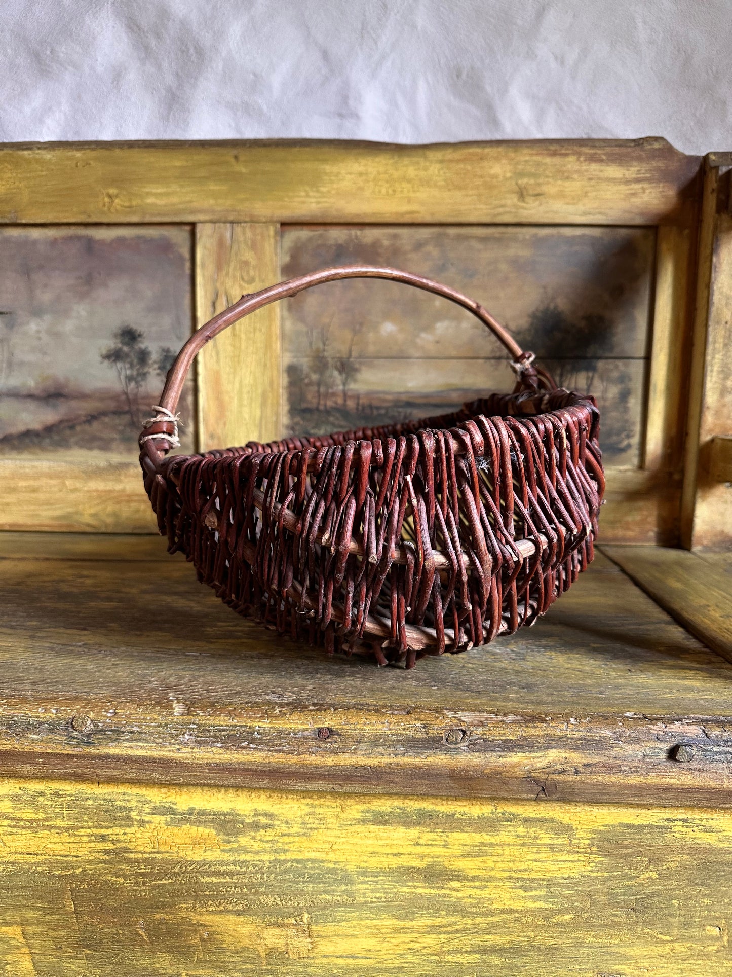 Antique Handmade Willow Basket - Small