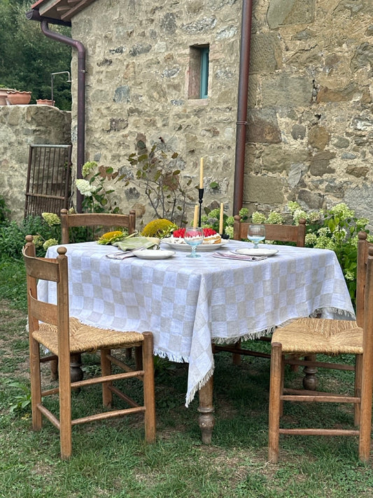 V.VM White Check Linen Tablecloth