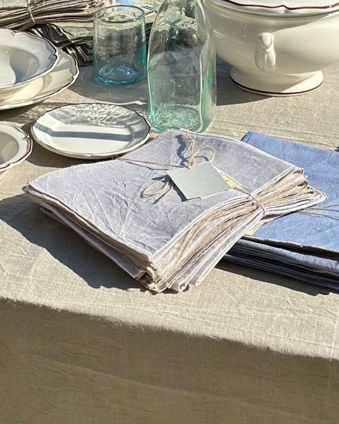 Set of 2 V.VM Linen Napkins - White Melange Simple Stitch