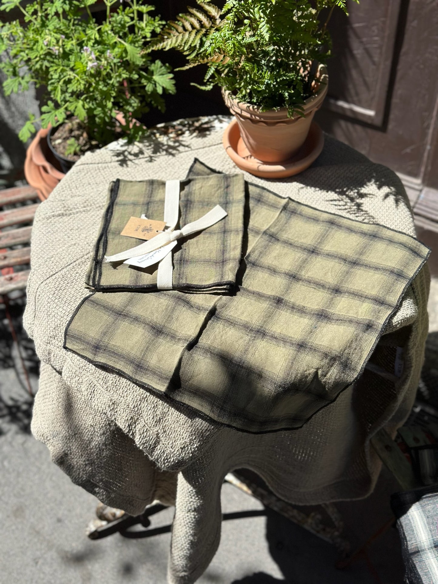 Set di tovaglioli in lino a quadri - Verde