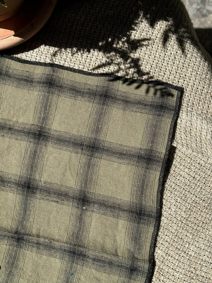 Set of Linen Check Napkins - Green
