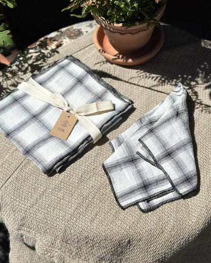 Set di tovaglioli a quadri in lino - Bianco