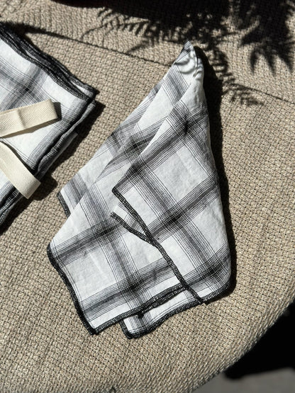 Set di tovaglioli a quadri in lino - Bianco