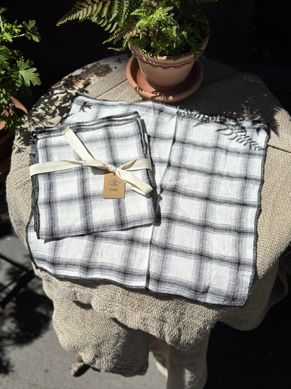 Set di tovaglioli a quadri in lino - Bianco