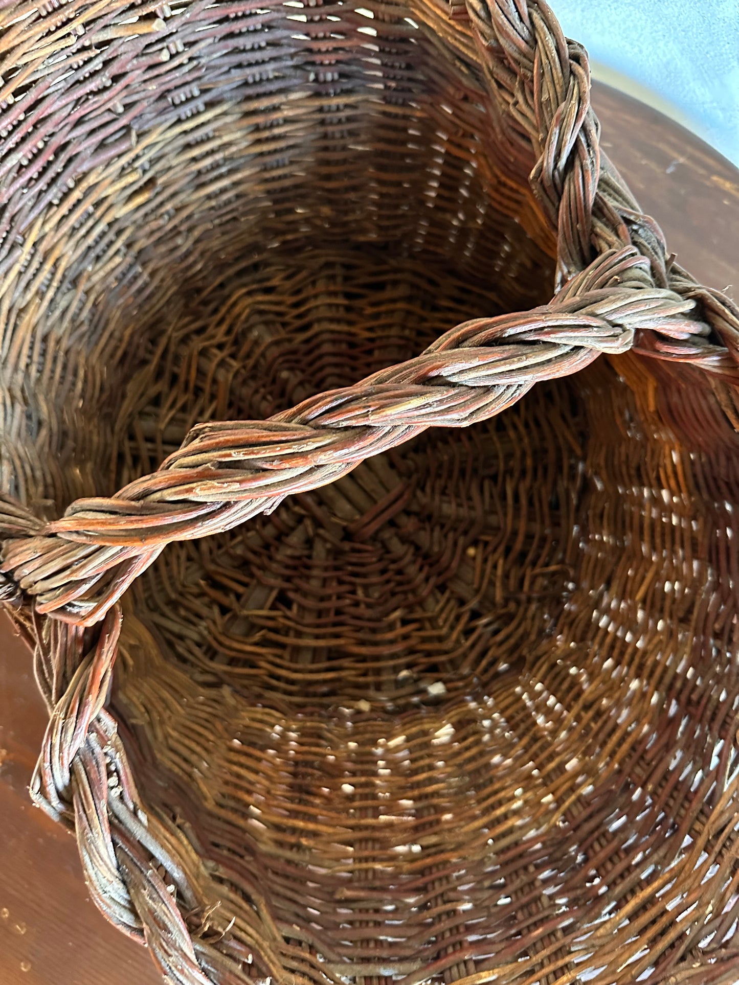 Antique Handmade Willow Basket - Braided Edge