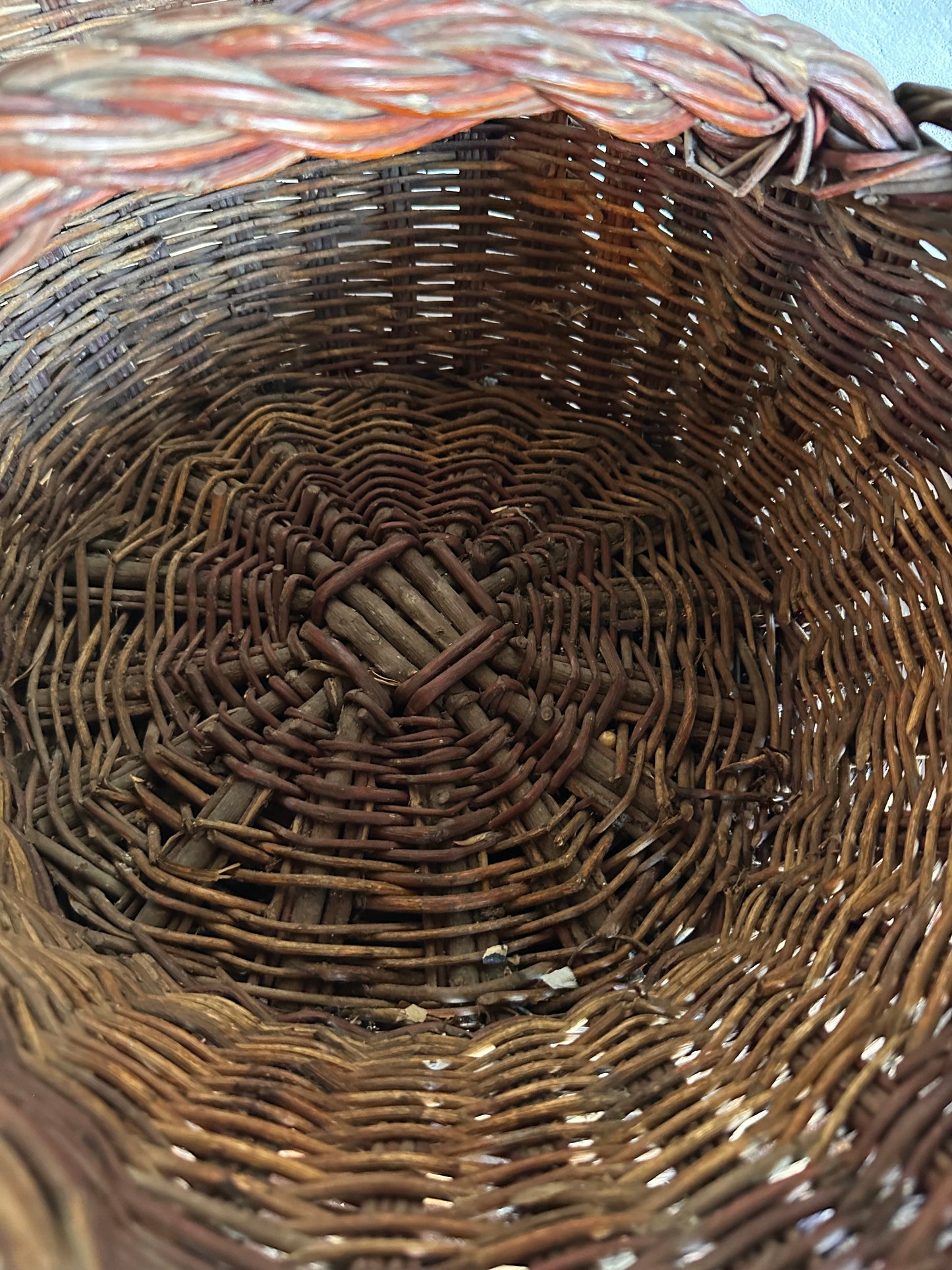 Antique Handmade Willow Basket - Braided Edge