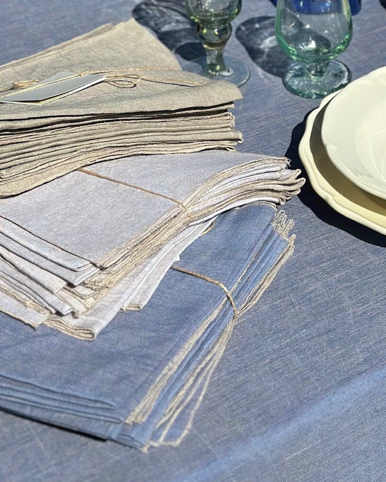 Set of 2 V.VM Linen Napkins - White Melange Simple Stitch