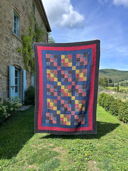 V.VM Quilt Square Grids Red & Blue 5 - Single