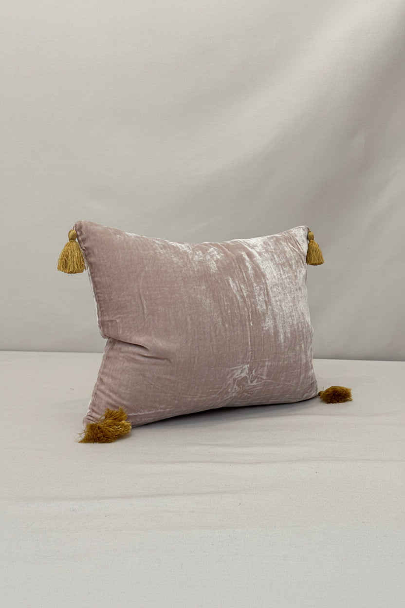 Cuscino con nappe in velluto - muschio antico