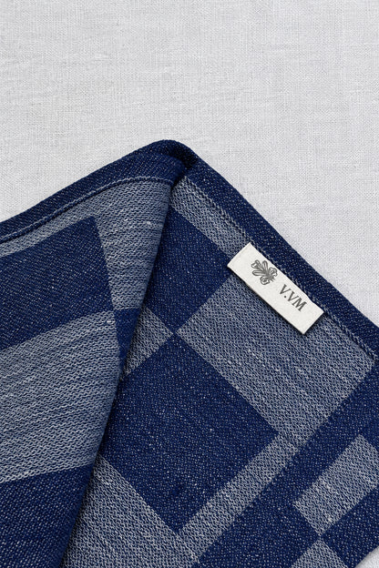 V.VM Check Linen Tea Towel - Midnight Blue