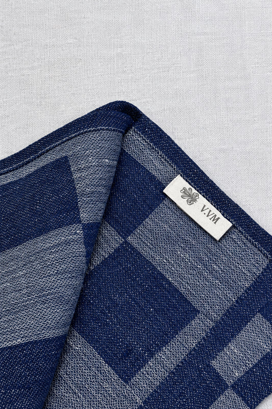 V.VM Check Linen Tea Towel - Midnight Blue