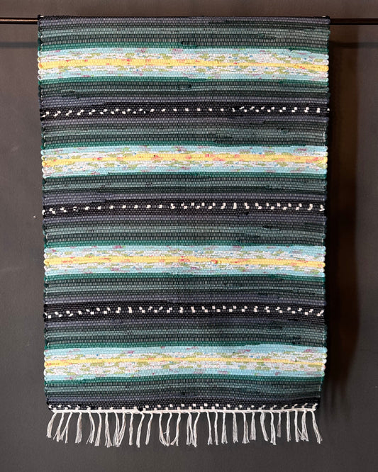 Handmade Italian Rug - Green & Yellow Stripes - 55cm X 115cm