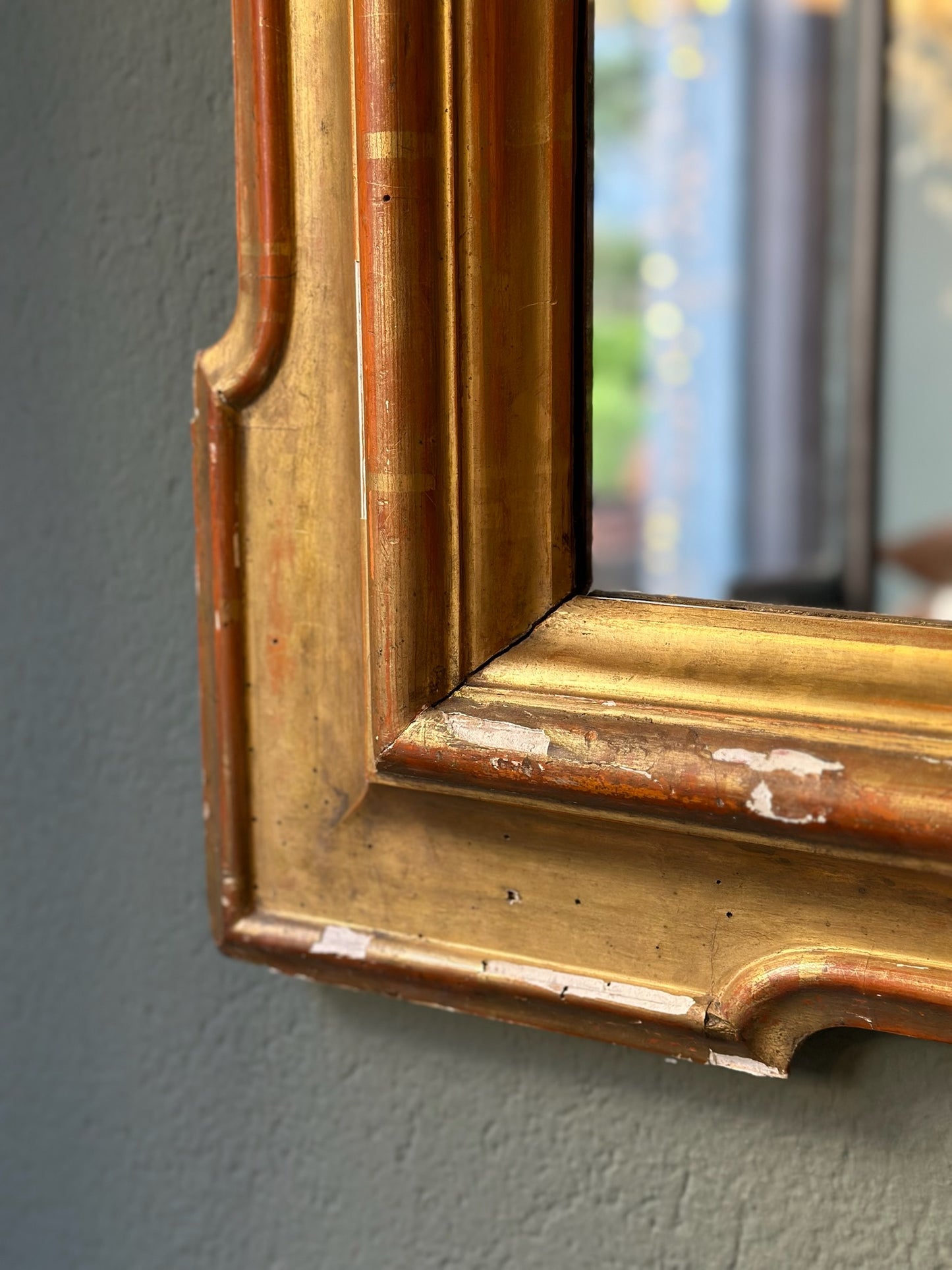 Antique 'Tray' Mirror With Golden Wood Frame