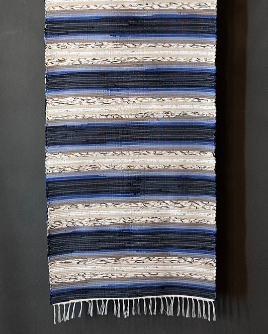 Handmade Italian Rug - Blue & Beiges - 55cm X 260cm