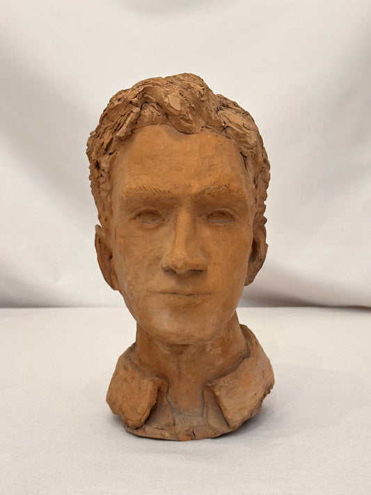 Antique Terracotta Bust - Man With Collared Shirt