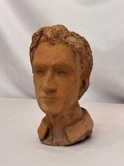 Antique Terracotta Bust - Man With Collared Shirt