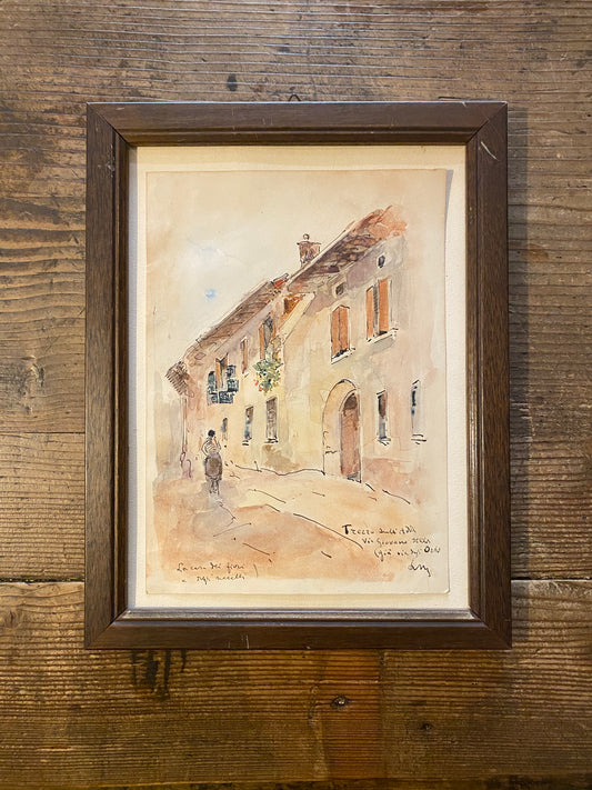 Antique Watercolor – “Italian Village Street Scene”