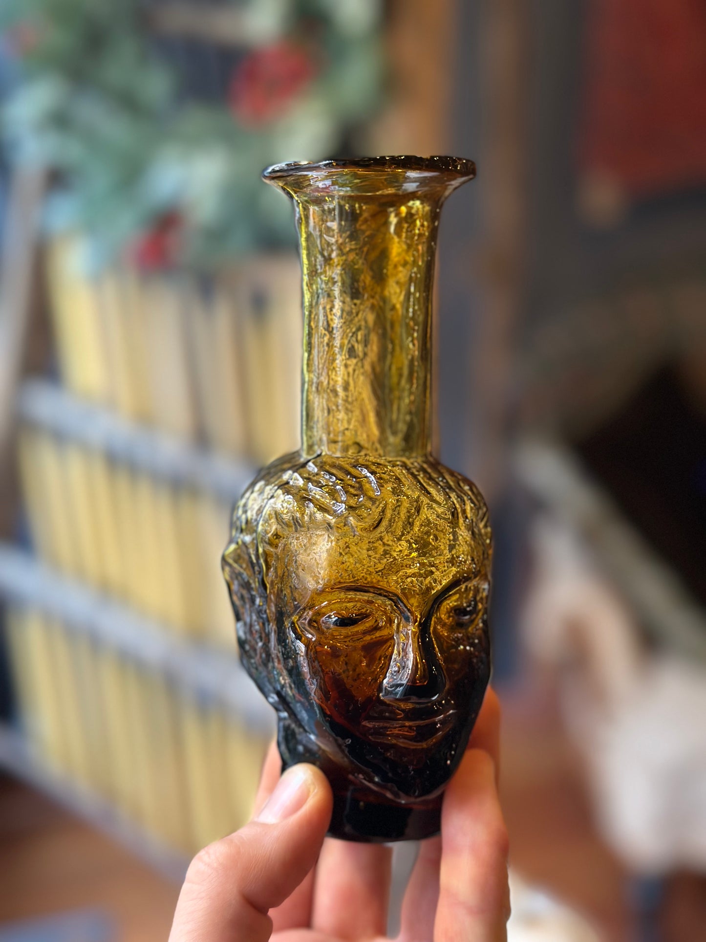 Handblown Glass Head Vase - Amber/Yellow