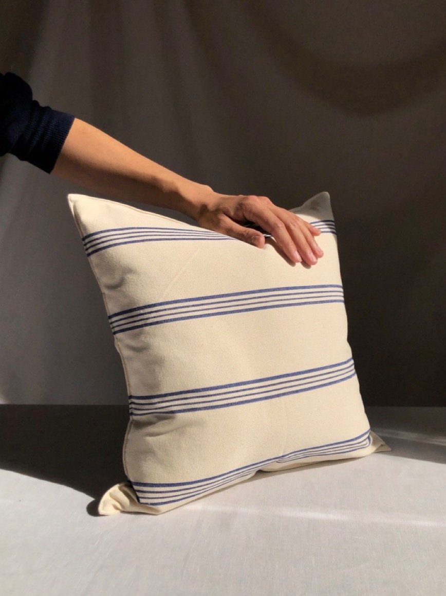 Tensira Blue Stripes 100% Cotton Cushion - 40X40