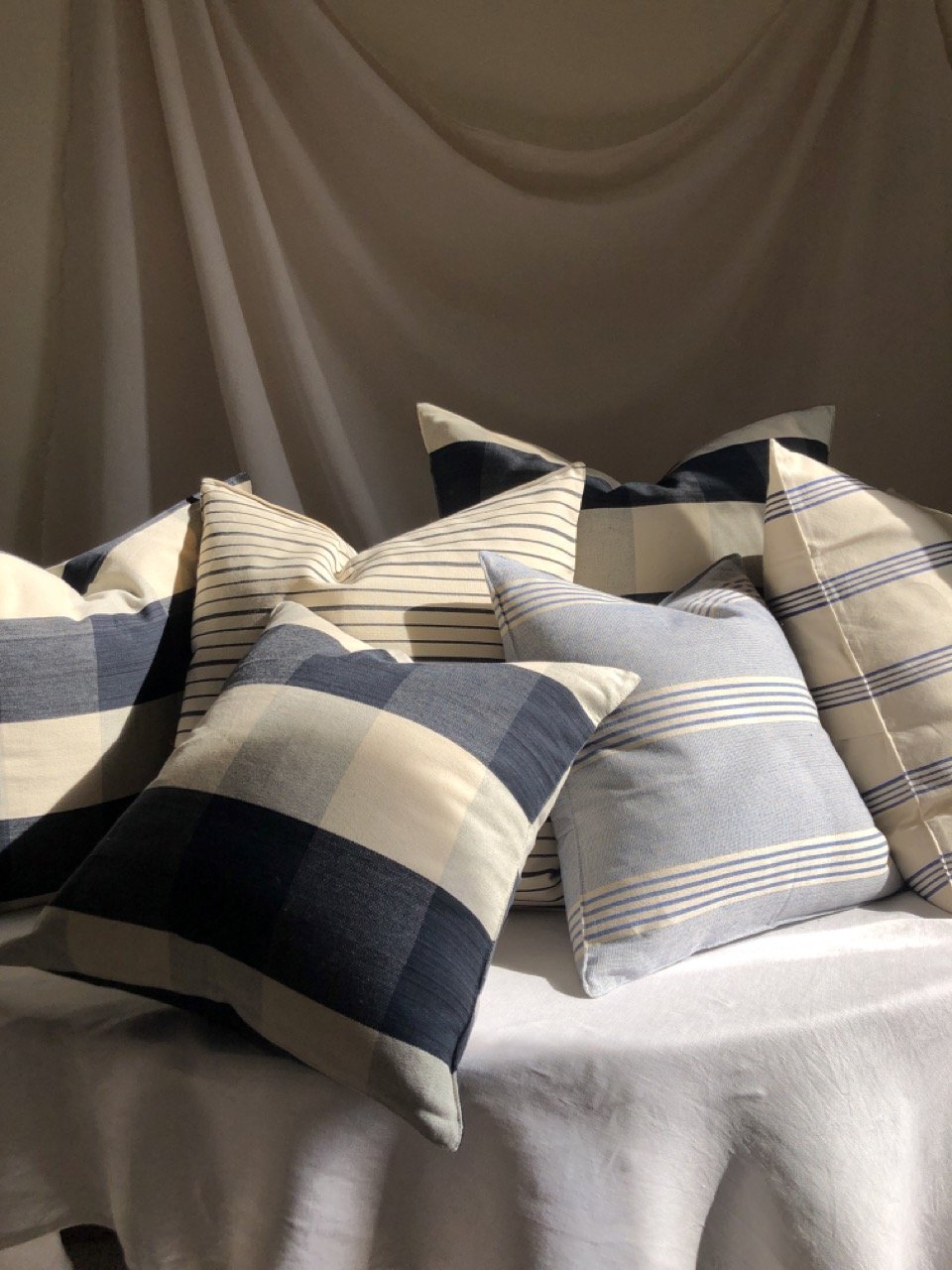 Tensira Blue Stripes 100% Cotton Cushion - 40X40