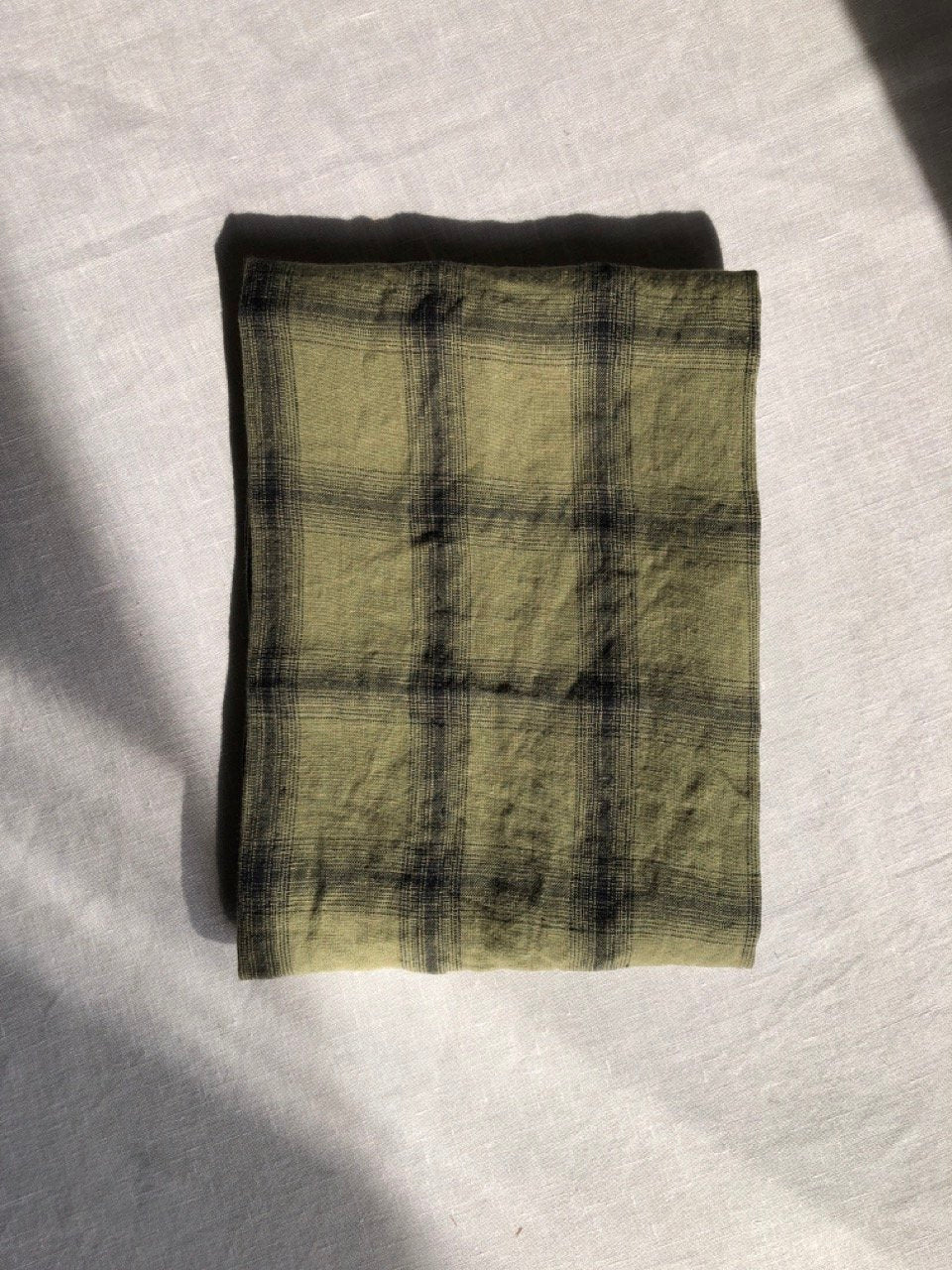 Check Linen Tea Towel - Green