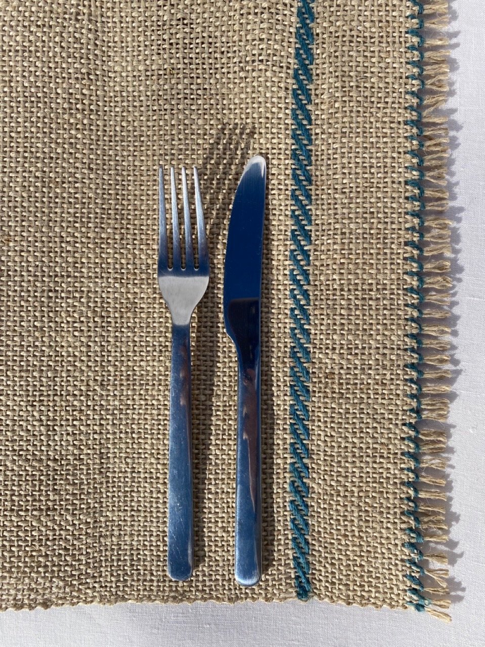 Handwoven Jute & Linen Placemat - Blue Detail