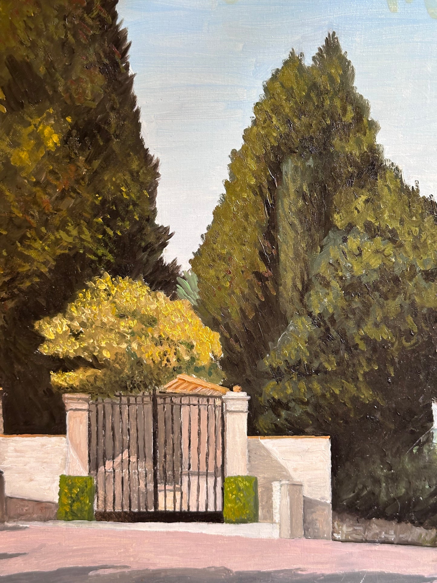 Antique Italian Oil Painting – “Cypress Gate” by R. Bertelli