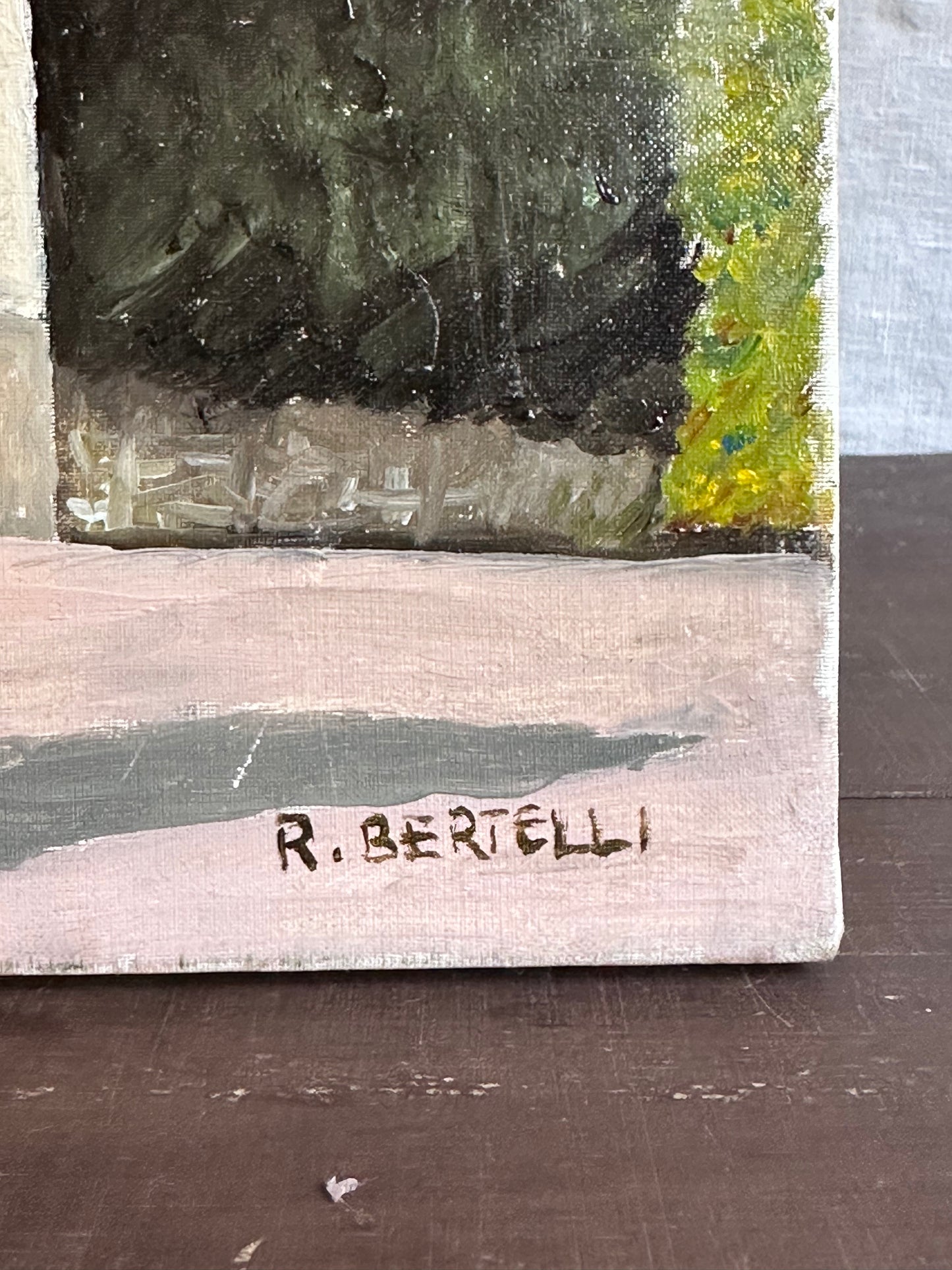 Antique Italian Oil Painting – “Cypress Gate” by R. Bertelli