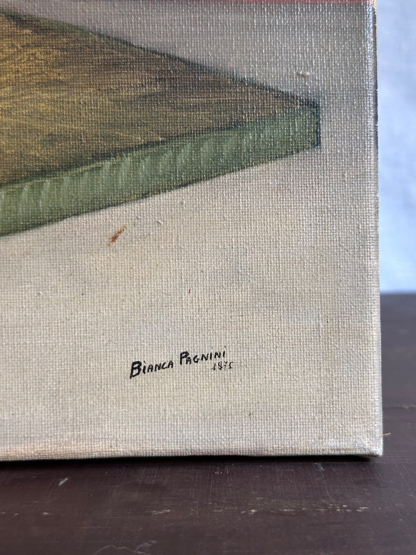 Antique Italian Oil Painting – “Wildflowers in Green Mug” by Bianca Martini