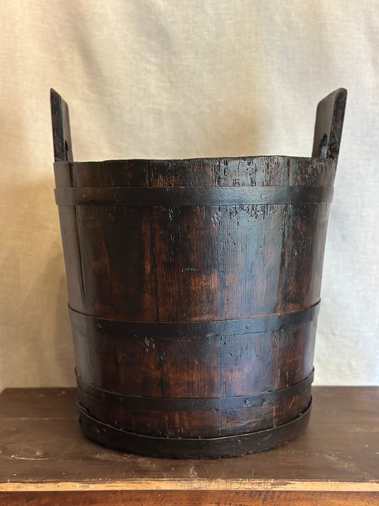 Antique Italian Wooden Bucket – Handcrafted Rustic Charm