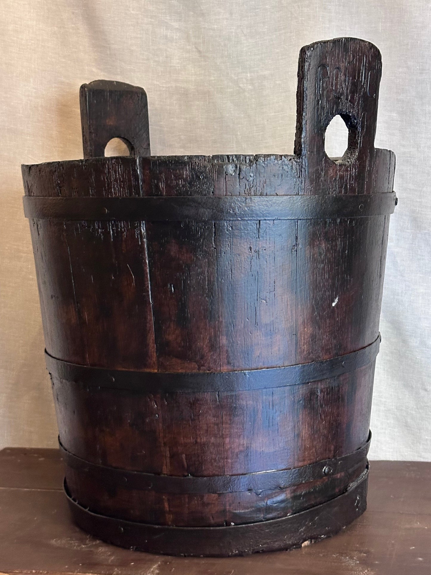 Antique Italian Wooden Bucket – Handcrafted Rustic Charm
